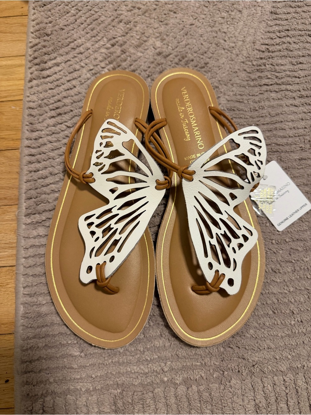 White Butterfly Leather Toe-Post Sandals - Women 7.5